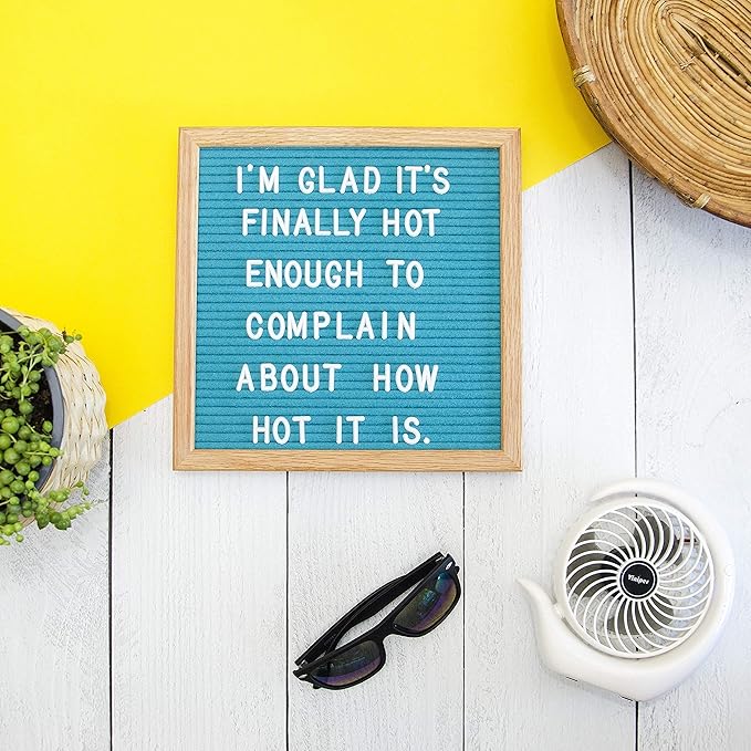 Teal Felt Letter Board 10x10 inches. Changeable Letter Boards Include 300 White Plastic Letters & Oak Frame.