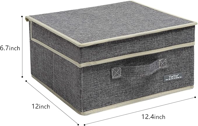 YueYue Cloth Foldable Fabric Bins Box Storage - 2 Pack 12.4 X 12 X 6.7 Inch Storage Bins With Lids Organizer Basket Gray - Bins Storage Shelves Closet Boxes Pack Collapsible