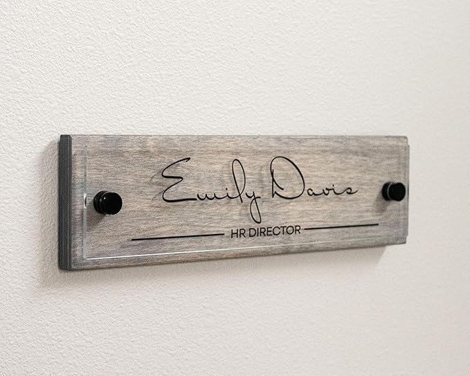 Name Plate For Wall or Door - Name Sign For Office (Gray Wood)
