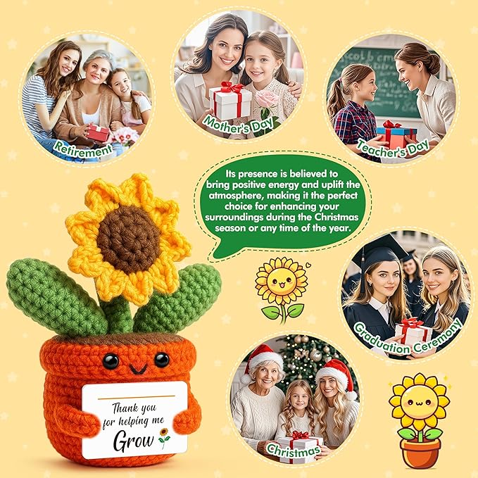 Cute Sunflower Keepsake, Teacher Appreciation Gifts from Student, Thank You for Helping Me Grow, End of Year Present for Mom Dad Mentor Boss Coach, Christmas Stocking Stuffers