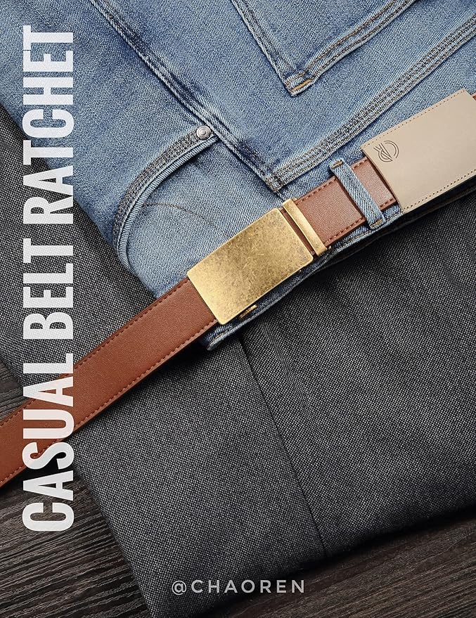 CHAOREN Mens Belt - Mens Ratchet Belt Leather 1 3/8" for Dress Pant - Micro Adjustable Belt Fit Everywhere