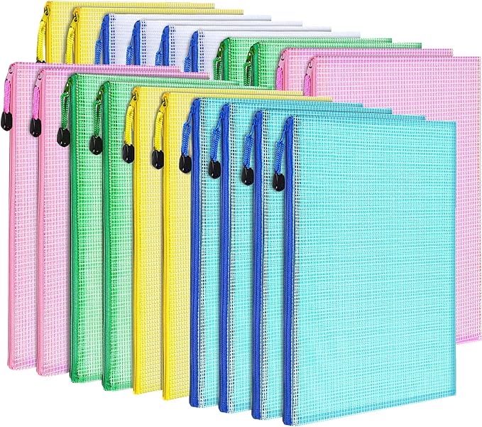 LEOBRO 20PCS Zipper Pouch, A4 Mesh Zipper Pouch Bags, Waterproof Bag, Mesh Bags for Classroom Organization, Toy Storage, School Supplies, Travel Essentials, File Jackets & File Pockets