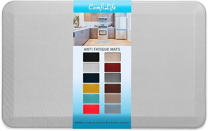 ComfiLife Anti Fatigue Floor Mat – 3/4 Inch Thick Kitchen Mats for Floor, Standing Desk Mat, Kitchen Rug – Comfort at Home, Office – Durable – Stain Resistant – Non-Slip Bottom (20" x 32", Silver)