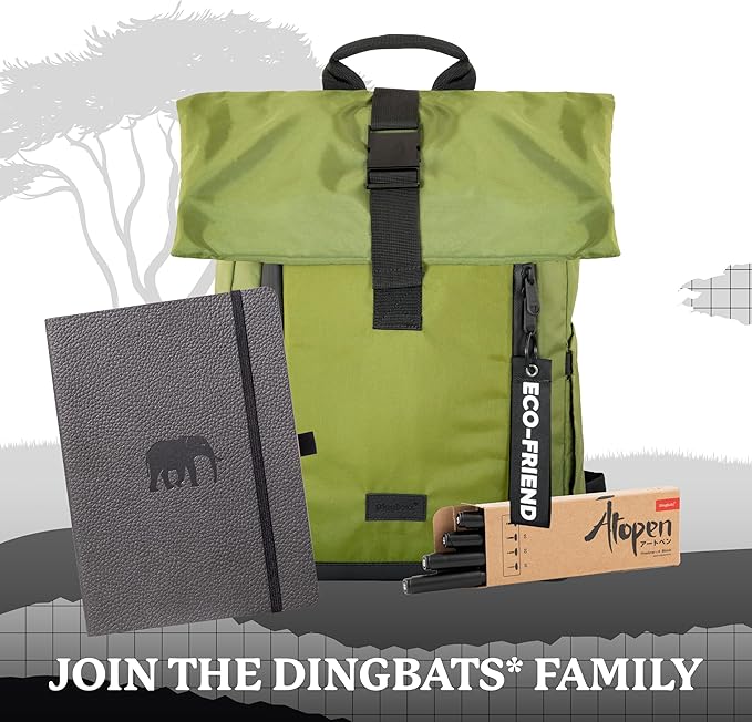 Dingbats* Wildlife Grid Writing Journal Notebook A5 - Vegan Leather Hardcover - Ideal for Work, Travel - Pocket, Elastic Closure, & Bookmark