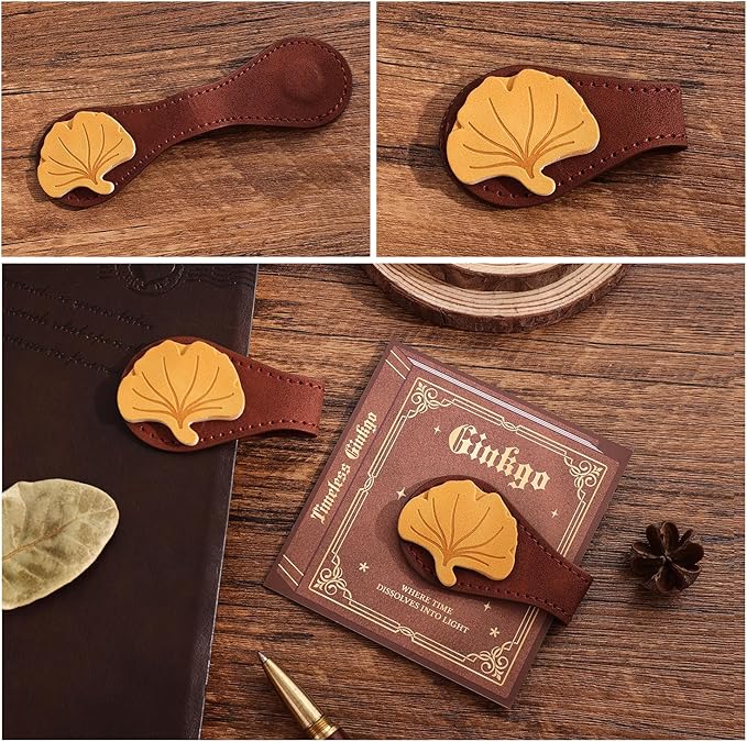 2PCS Vintage Magnetic Leather Bookmark, Leather Magnetic Bookmarks for Women, Magnetic PU Bookmarks Clip Book Accessories, Ginkgo & Maple Leaf