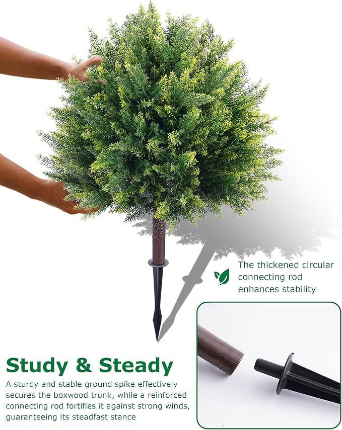 28inch Artificial Cedar Christmas Tree, Norfolk Pine Tree. 2 Sets Faux Cypress Topiary with Spikes Outdoor Christmas Tree Front Porch Decor, Fake Shrubs Planters, Christmas Pot fillers urn Filler