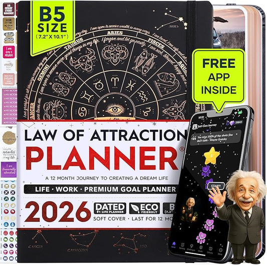 2026 Planner Weekly and Monthly | Law of Attraction Planner with Panduo App | A 12 Month Journey for Productivity, Gratitude & Goal Setting | Includes Foldable Vision Board, Gift Box & Stickers