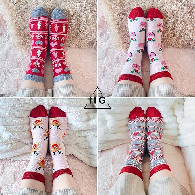 IIG Cute Warm Wool Socks for Women Super Cozy Thick Crew Winter Socks Gifts, 5 Pairs
