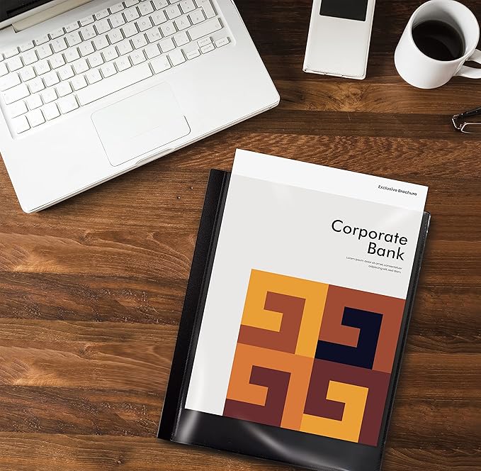 Better Office Products 12 Pocket Bound Presentation Book, Black with Clear View Front Cover, 24 Sheet Protector Pages, 8.5" x 11" Sheets, Art Portfolio, Durable Poly Covers, Letter Size, Black