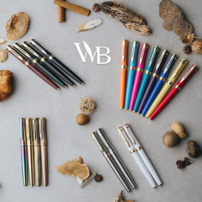 Wordsworth & Black Fountain Pen Set, 18K Gilded Broad Nib, Includes 24 Pack Ink Cartridges, Ink Refill Converter & Gift Box, Gold Finish, Calligraphy, [Imperial Blue], Perfect for Men & Women