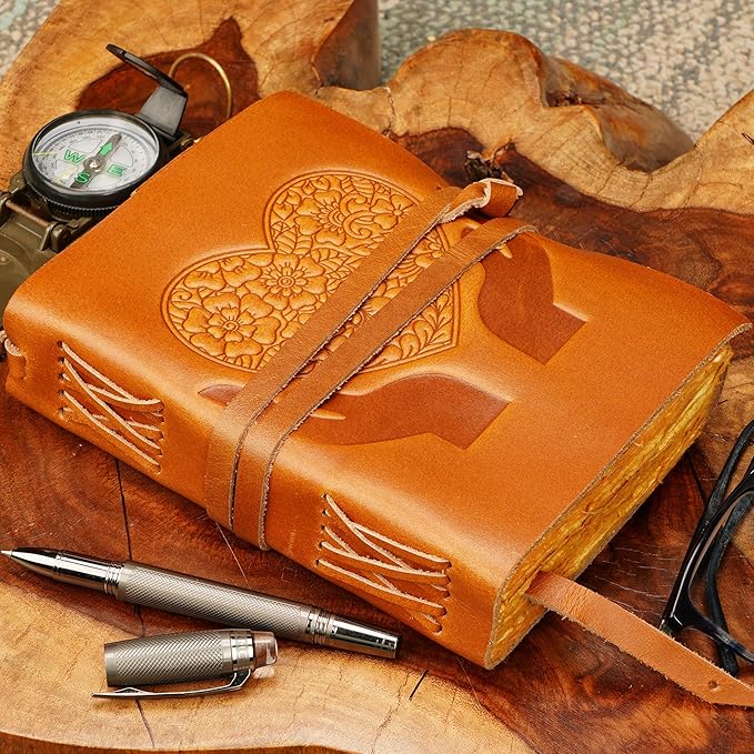 LUXEORIA Tree Of Life Leather Journal for Women and Men, Handcrafted Leather Journal for Writing Womens, Sketchbook, Travel Diary with Unlined Deckle Paper, Camel Brown 6x8