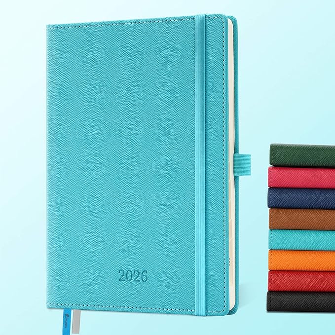 Weekly Monthly 2026 Planner (Jan.26-Dec.26),8.5"x6.5",12 Months Agenda Plan with Month Tabs & Pocket,Expenses/Note Pages, Appointment Book Calendar with Vegan Leather Cover,Light Blue