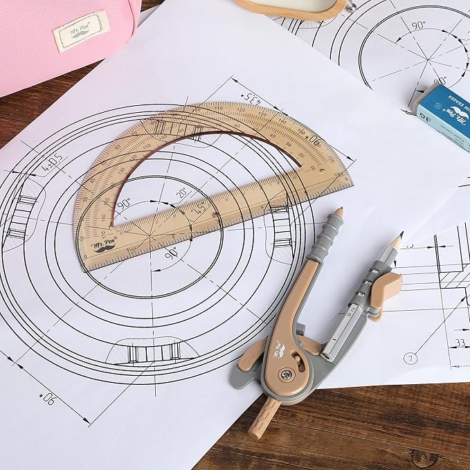 Mr. Pen- Compass and Protractor Set, Dwarf Pony Brown, Compass Geometry Tool, Protractor and Compass Set, Compass Drawing Tool, Drawing Compass, Geometry Compass, Math Compass for Geometry
