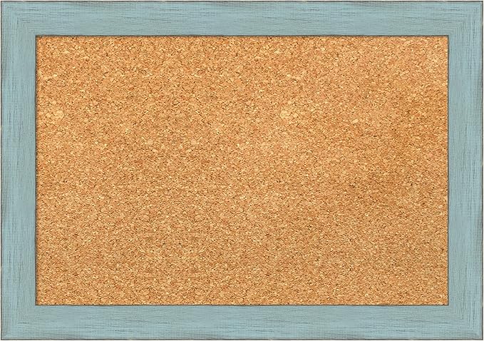 Amanti Art Natural Cork Board for Wall, 14x20 Vision Board with Blue Wood Frame, Small Corkboard Office Decor for Home Organization, Rustic Farmhouse Corkboard Pinboard to display items for home