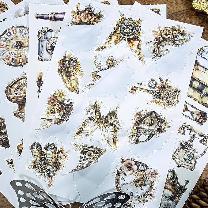 Snycler Retro Rust Stain Theme Sticker Scrapbooking Supplies for Junk Journal, 20 Sheets PET Stickers - Vintage Journaling Stickers, Ephemera Sticker Book Pre Cut, Planner, Junk Journal Supplies