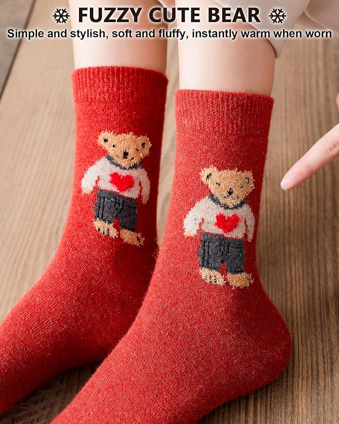 IIG Cute Warm Wool Socks for Women Super Cozy Thick Crew Winter Socks Gifts, 5 Pairs