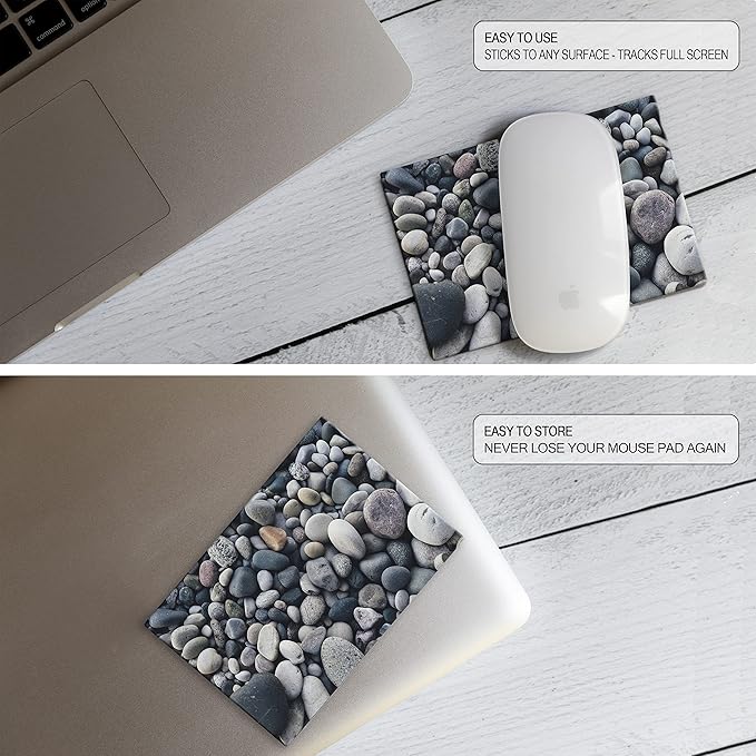 Adhesive Mouse Pad - Peel and Sticks to Any Surface - Travel Mouse Pad, Sticky for Any Surface - Excellent Tracking - River Rocks