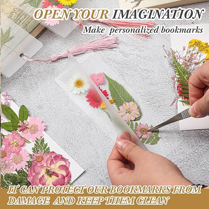150 Pcs DIY Pressed Dried Flower Bookmark Making Kit, DIY Bookmark Bulk Thanksgiving Teacher Gifts for Reading Women Book Lovers(2 x 8 Inch,Pink)