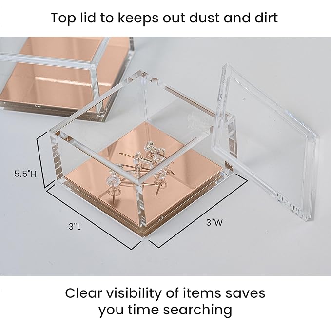 OfficeGoods 3-Tier Stackable Acrylic Holder- Stylish Desk Organizer and Storage for Office or Home – Transparent Square Design, with Rose Gold Metal Base