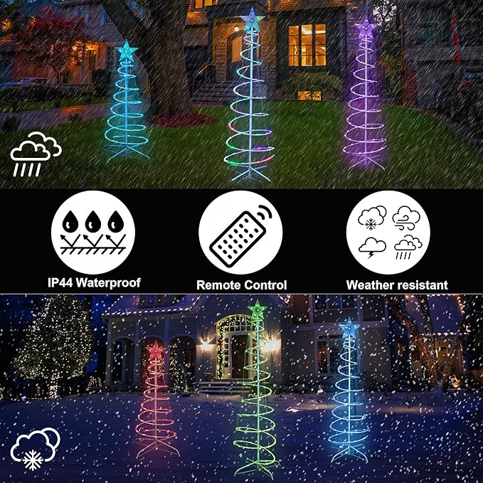 Presence 3 PCS Spiral Christmas Tree with Lights for Outside, Collapsible Multicolor LED Lighted Mode Christmas Tree for Outdoor