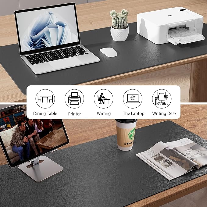 Aothia Faux Leather Desk Mat – Large Mouse Pad, Non-Slip PU Leather Blotter, Waterproof Writing Surface for Office and Home (Grey, 47.2" x 23.6")