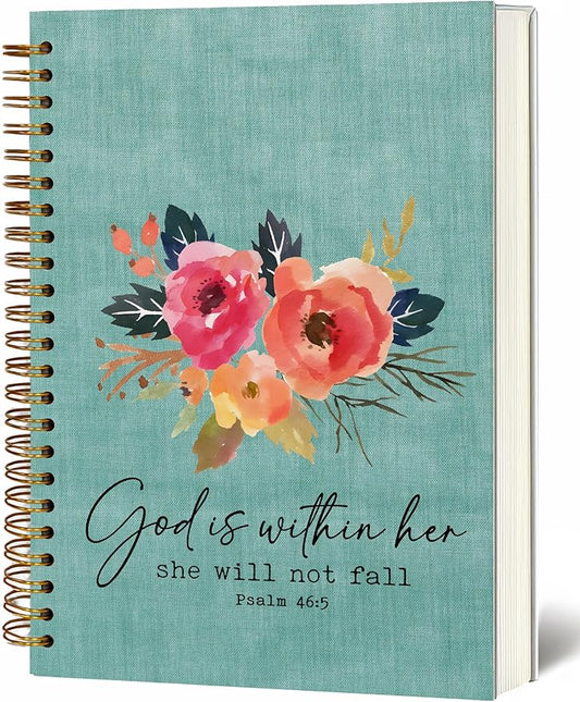 YOU FOUND ME Bible Notebook, A5 Spiral Christian Journal, Bible Verse-God is Within Her She Will Not Fall, Inspirational Notebooks for Women, Bible Study, Gift for Birthday Christmas, Office Supplies