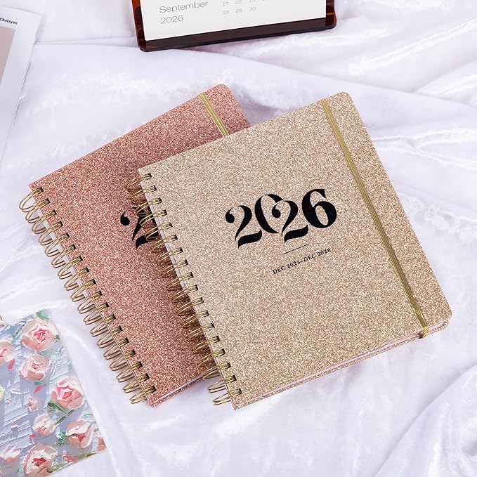 Yoment 2026 Planner Weekly and Monthly, 13 Month Hardcover Planner Dec 2025 - Dec 2026, 8.5" x 10.3" Large Spiral Bound Academic Planners for Women, Men, Daily Agenda with 3 Sticker Sheets (Glod)