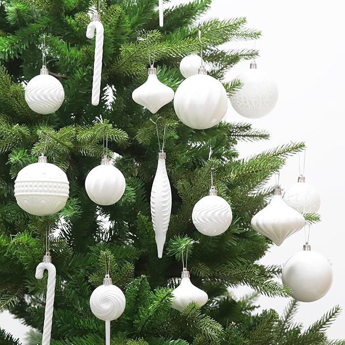 Christmas Tree Ornaments 36 pcs Multi-Size Candy Cane Shatterproof Ball Ornaments Set for Christmas Holiday Wreath & Party Decorations,White