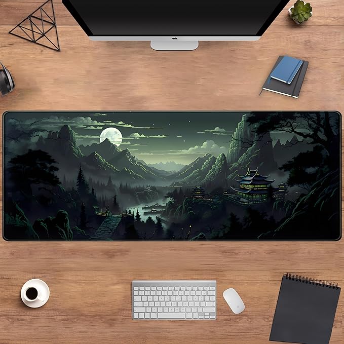 Green Mouse Pad Natural Moon Desk Mat Mousepad XL Large Extended Desk Pad Anime Mountains Desk Matt for Desktop, Laptop Computer Keyboard Mouse Mat for Women Office Decor Accessories 31.5x11.8 in