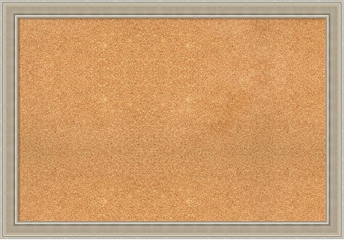 Amanti Art Natural Cork Board for Wall, 28x40 Vision Board with Silver Wood Frame, Large Corkboard Office Decor for Home Organization, Modern Contemporary Corkboard Pinboard to display items for home