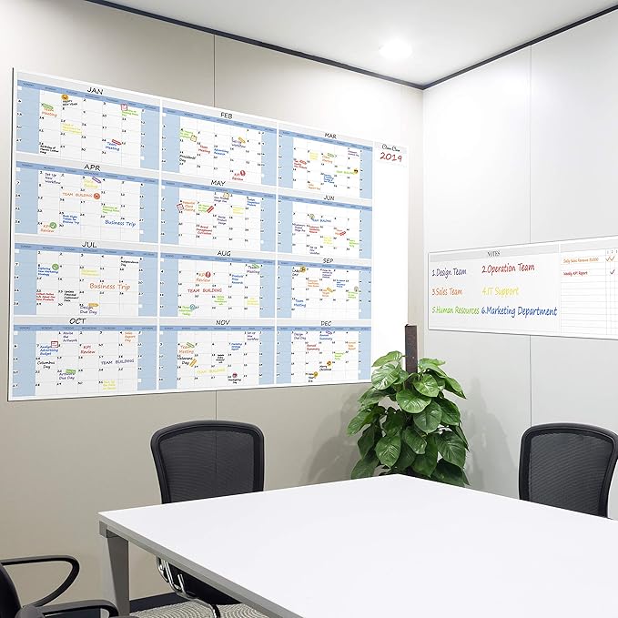 CLEVER CLEAN Large Dry Erase Wall Calendar - 48"x58" 12-month 2025 Undated Yearly Calendar for Home, Office, School Projects - Jumbo Laminated Task Organizer