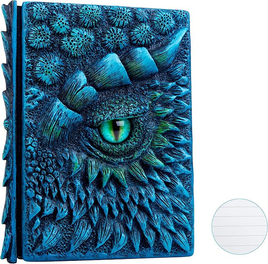 3D Dragon Eye Embossed Journal,Resin Engraving Notebook,Dnd notebook for Dragon Lovers ，Blank Paper,Hardcover Travel Notepad for Writing,Sketchbook,Collection,Gift,Decoration A4 and A5 Size (A5-Blue-Lined)