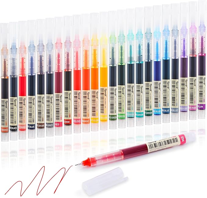 RIANCY Liquid Ink Rollerball Gel Pens, 0.5mm Extra Fine Point Tip, 24ct Assorted Colors, Smooth Writing No Smear No Bleed, Vibrant for Journaling, Drawing, Sketching, School Notes & Art Supplies