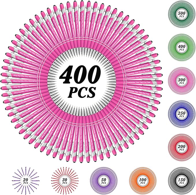 Max 500 Pcs Personalized Pens Bulk, Custom Pens with Free Engraving, Customized Stylus Tip Ballpoint Pen with Your Name Massage Text for School Office Business Graduation Anniversaries-400 Packs