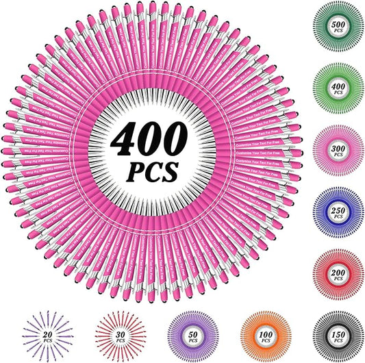 Max 500 Pcs Personalized Pens Bulk, Custom Pens with Free Engraving, Customized Stylus Tip Ballpoint Pen with Your Name Massage Text for School Office Business Graduation Anniversaries-400 Packs
