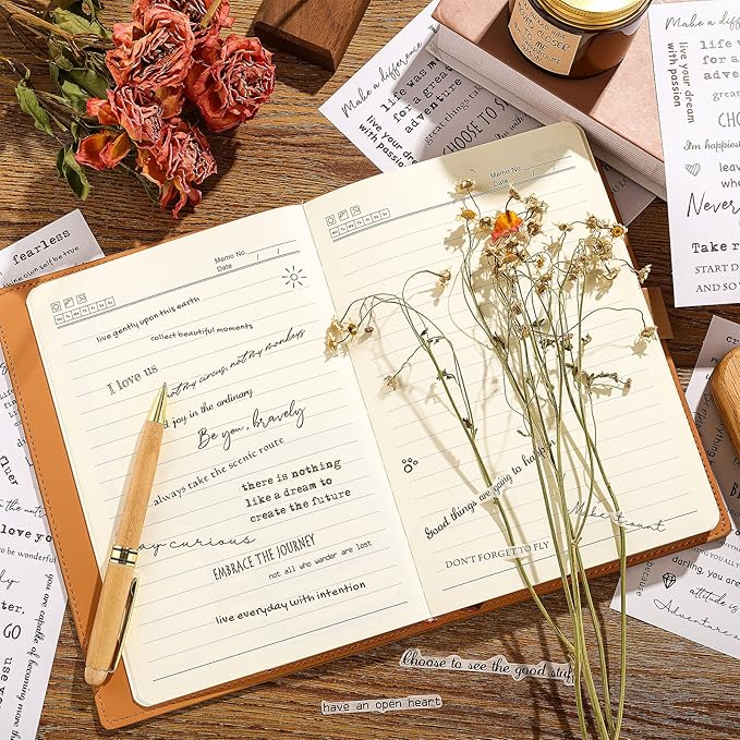 48 Sheets Inspirational Quotes Stickers Aesthetic Sayings Decal Motivational Words Handwritten Letters Gift for DIY Crafts Journaling Scrapbook Planner Appreciation Supplies, 8 Styles(Black)