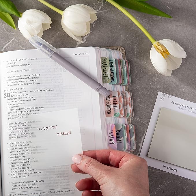 DiverseBee 50 Sheets Pastel Transparent Sticky Notes, 3x3” Clear Sticky Tabs, Translucent Page Flags Book Markers Stickers, Planner Accessories, Bible Journaling Study Office School Supplies (Feather)