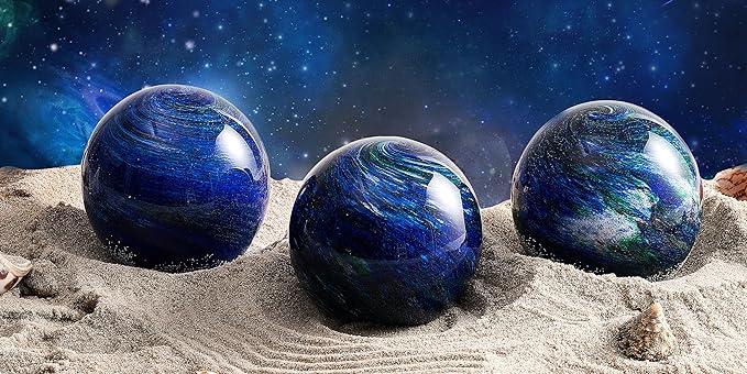 Hand Blown Glass Figurines Ball Ocean Waves,Office Paperweight Glass for Desk,Home Decor Collectible,Aquarium Decor,Office Decor Ocean Lovers (Planet)