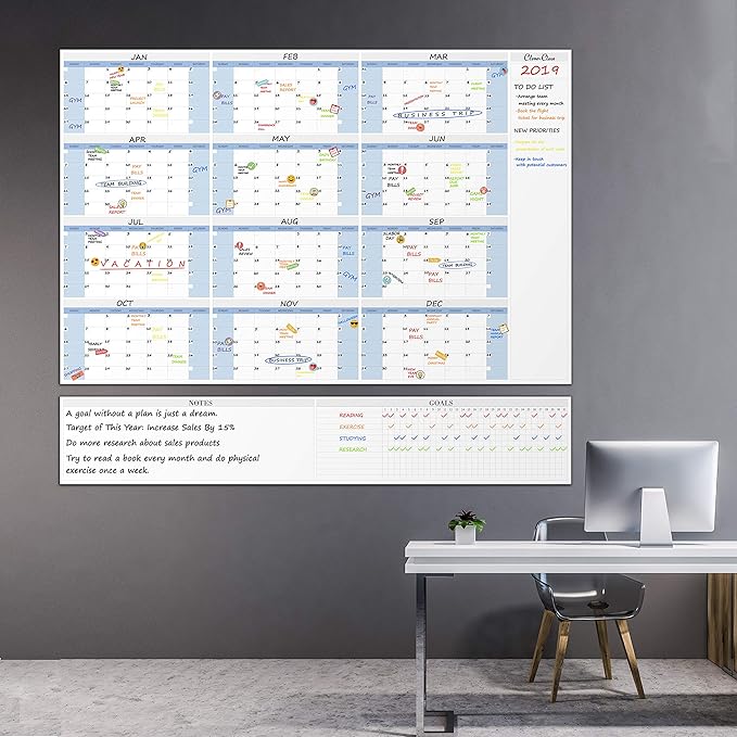 CLEVER CLEAN Large Dry Erase Wall Calendar - 48"x58" 12-month 2025 Undated Yearly Calendar for Home, Office, School Projects - Jumbo Laminated Task Organizer