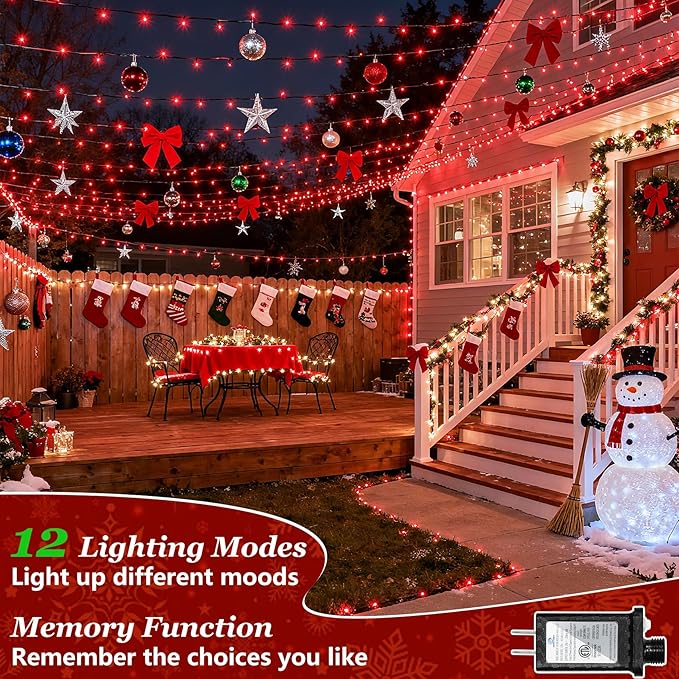1500 LED Christmas Lights Outdoor with 12 Modes, 470FT Green Wire Christmas String Fairy Lights with Timer & Dimmable, Waterproof Twinkle Tree Lights for House Patio Party Wedding Xmas Decor, Red