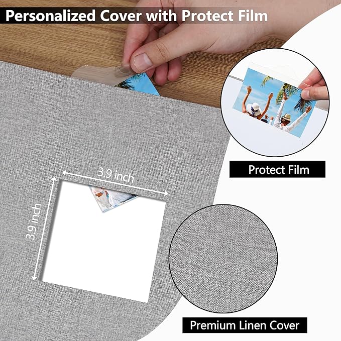 Vienrose Scrapbook Photo Album 12x12 Inch 3 Ring Binder, Linen Cover Large DIY Scrapbooks with 50 Sheets Plastic Sleeves 100 Pages Blank Khaki Inner Pages for Wedding Birthday Travel Baby Photos Grey