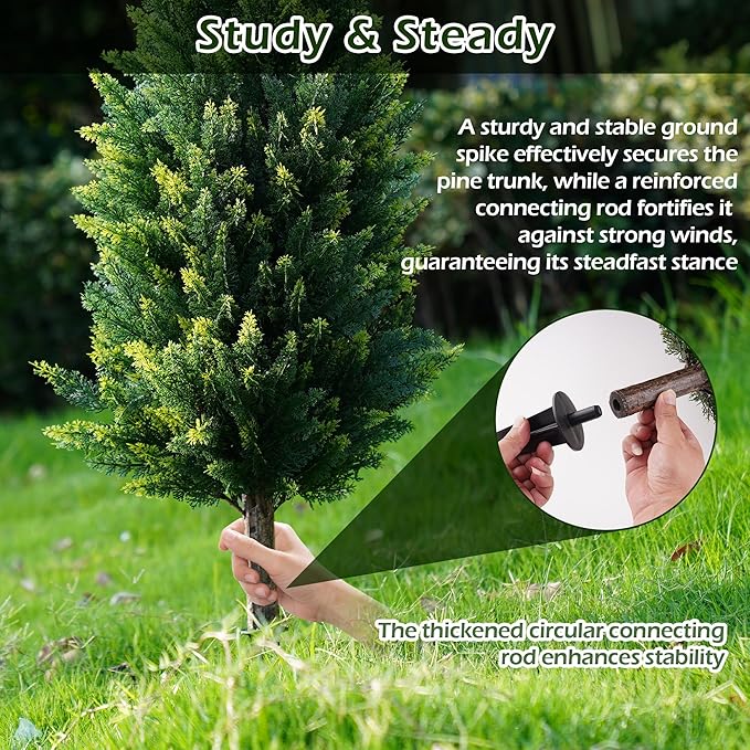 40inch Artificial Cedar Christmas Trees, 2 Sets Faux Cypress Topiary with Spikes, Weatherproof UV Resistant Fake Shrubs Cypress for Outdoor Front Porch Planters, Topiary Bush Balls Decor