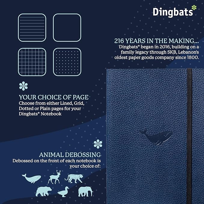 Dingbats A5 Wildlife Dotted Notebook Journal - Premium Vegan Leather Softcover Executive Journal for Women & Men - Work, Note Taking, Writing & Travel