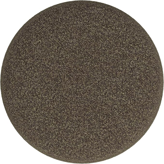 HomePop Upholstered Round Ottoman Home Décor|Foot Rest Ottoman - Dark Brown Boucle