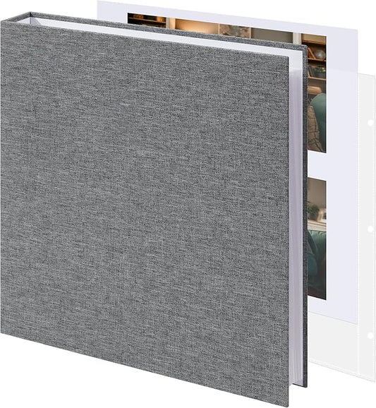 Vienrose Scrapbook 8.5x11 Inch Large 3 Ring Binder Photo Album, Linen Cover DIY Scrap Book with 30 Sheets Plastic Sleeves 60 Pages Blank White Inner Pages for Wedding Birthday Baby Travel Gray