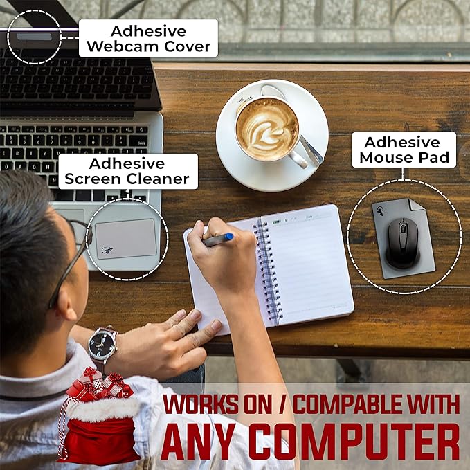 Mouse Pad Adhesive Bottom - Sticks to Any Surface - Portable - Webcam Covers and Screen Cleaner Included (Silver)