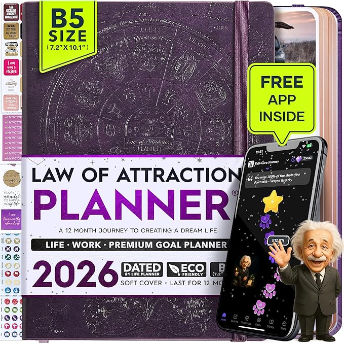 2026 Planner Weekly and Monthly | Law of Attraction Planner with Panduo App | A 12 Month Journey for Productivity, Gratitude & Goal Setting | Includes Foldable Vision Board, Gift Box & Stickers