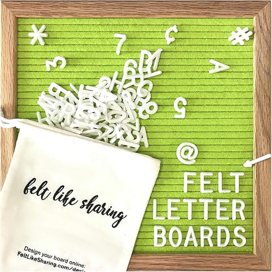 Felt Like Sharing Square Letter Board (Lime Green Felt - 10”x10”) – Changeable Message Board with 3 Sets of Felt Board Letters – Statement Wall Sign for Quotes, Home or Holiday Decor In Oak Frame