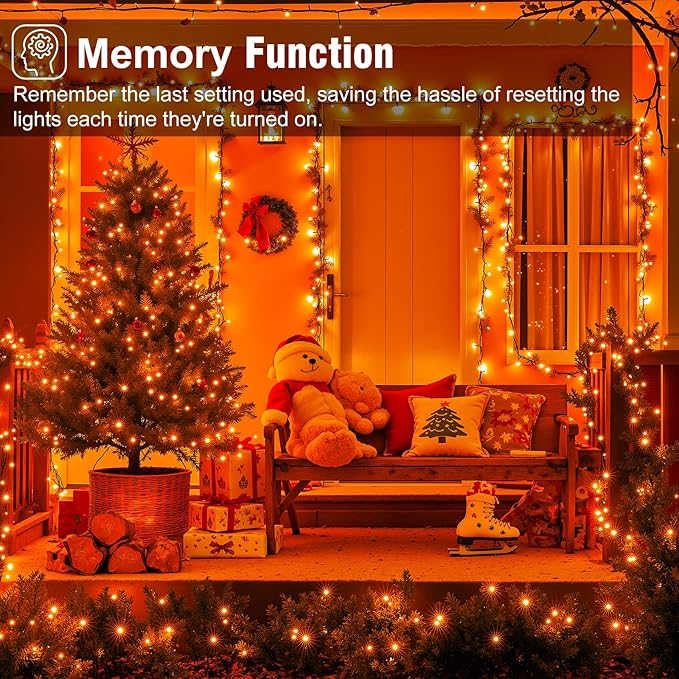 2 Pack Christmas Lights Outdoor, Total 200FT 600 LED Orange String Lights for Outside with 8 Modes Waterproof, Plug in Christmas Decorations for Indoor Bedroom Patio Garden Party Holiday