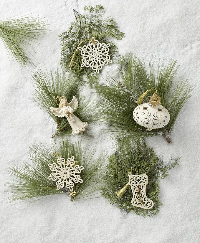 Lenox Ornament, 2025 Snow Fantasies Snowflake Ornament, Made from Porcelain with A Gold Cord for Hanging, Christmas Tree Decoration, Winter Tree Decor, Beautiful Snowflake Design (Cream, 1 Piece)